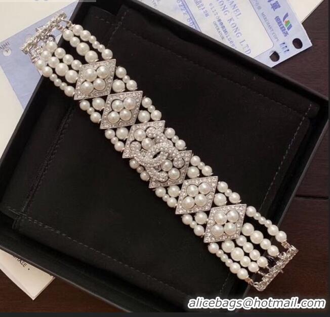 Cheapest Chanel Rhombus Pearl Choker Bracelet AB2258 2019