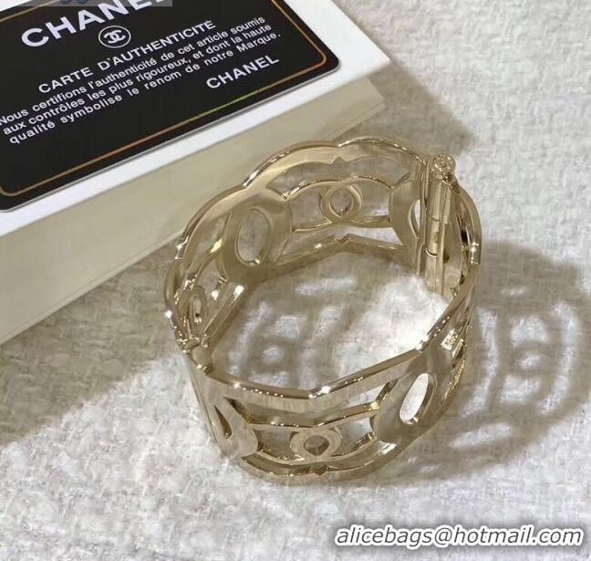 Top Quality Chanel Cutout Metal Cuff Bracelet AB2655 Gold 2019