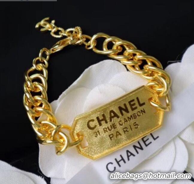 Well Crafted Chanel Metal Tag Bracelet AB3072 Gold 2020