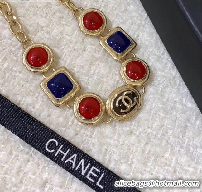 Good Looking Chanel Resin Stone Bracelet AB2981 Burgundy/Blue 2019