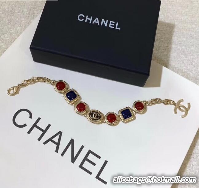 Good Looking Chanel Resin Stone Bracelet AB2981 Burgundy/Blue 2019