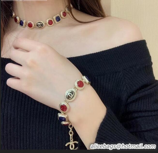 Good Looking Chanel Resin Stone Bracelet AB2981 Burgundy/Blue 2019