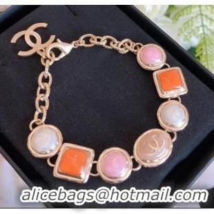 Best Price Chanel Resin Stone Bracelet AB2981 Pink/Orange 2019