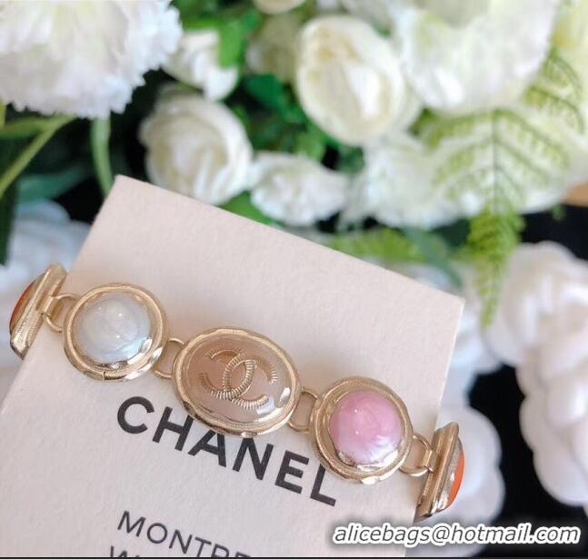 Best Price Chanel Resin Stone Bracelet AB2981 Pink/Orange 2019