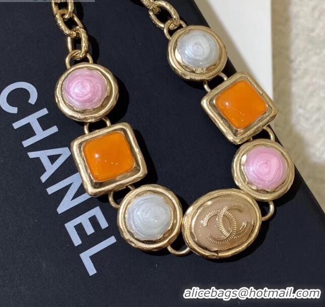 Best Price Chanel Resin Stone Bracelet AB2981 Pink/Orange 2019