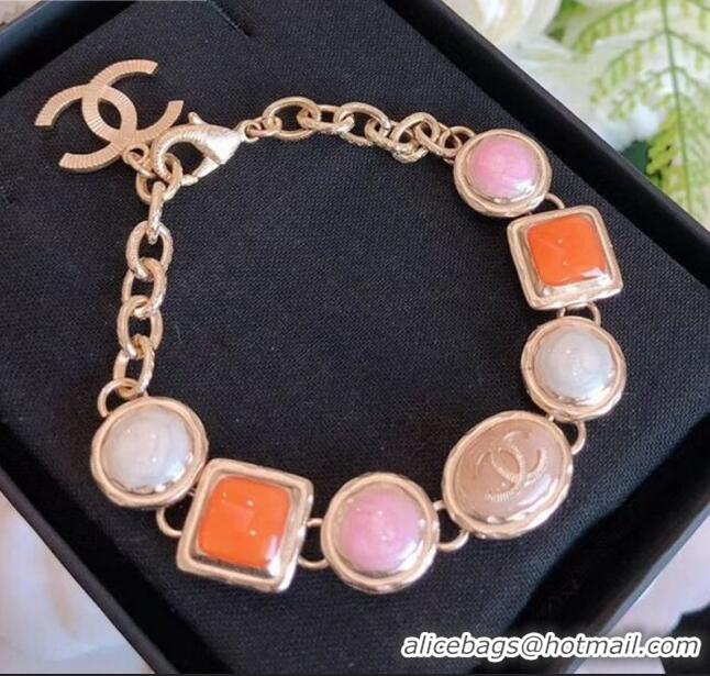 Best Price Chanel Resin Stone Bracelet AB2981 Pink/Orange 2019