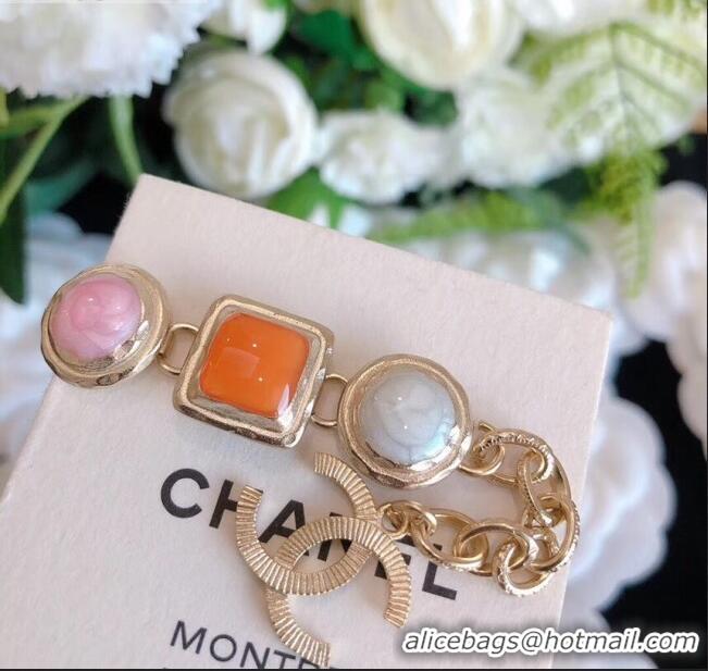 Best Price Chanel Resin Stone Bracelet AB2981 Pink/Orange 2019