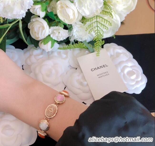 Best Price Chanel Resin Stone Bracelet AB2981 Pink/Orange 2019