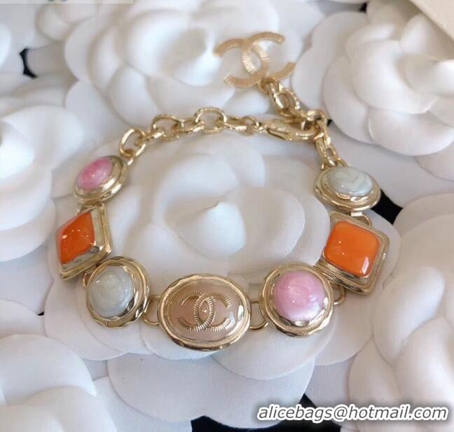 Best Price Chanel Resin Stone Bracelet AB2981 Pink/Orange 2019