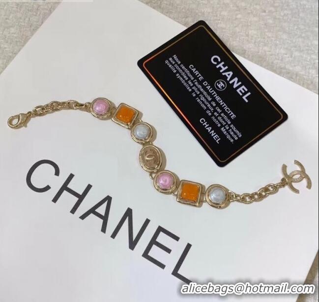 Best Price Chanel Resin Stone Bracelet AB2981 Pink/Orange 2019