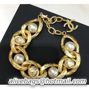 Best Product Chanel Vintage Metal Pearl Bracelet AB3147 2019