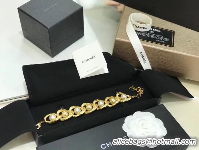 Best Product Chanel Vintage Metal Pearl Bracelet AB3147 2019