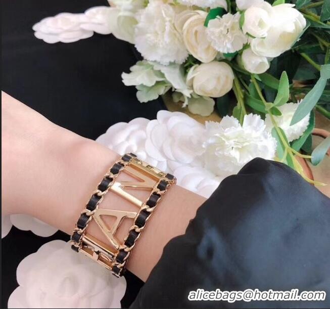 Most Popular Chanel Chain Leather Cuff Bracelet AB3282 Black/Gold 2020