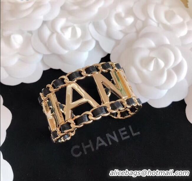 Most Popular Chanel Chain Leather Cuff Bracelet AB3282 Black/Gold 2020