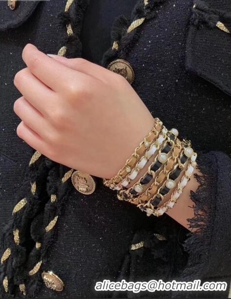 Top Design Chanel Chain Leather Wide Bracelet AB2383 2019