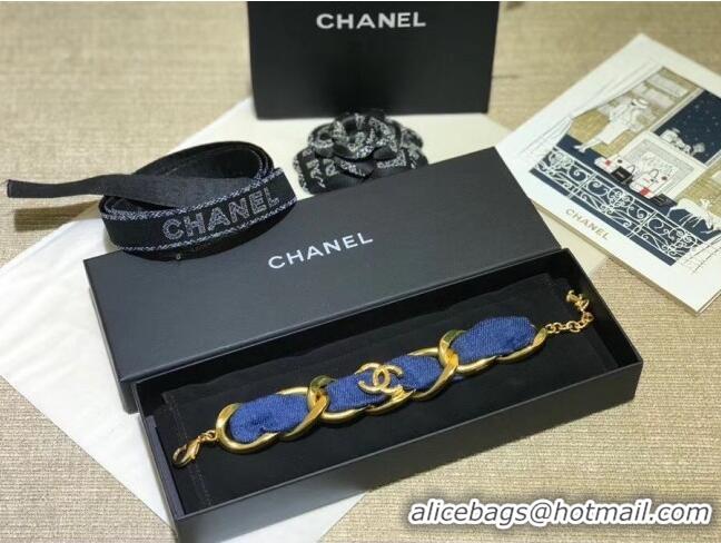 Luxury Discount Chanel Denim Bracelet AB3351 Blue/Gold 2020