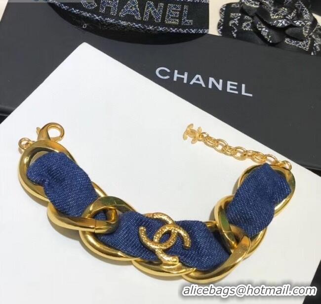 Luxury Discount Chanel Denim Bracelet AB3351 Blue/Gold 2020