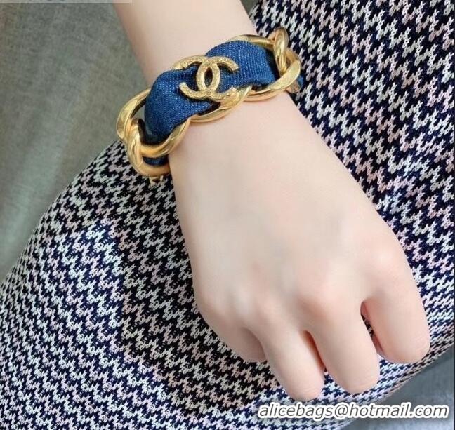 Luxury Discount Chanel Denim Bracelet AB3351 Blue/Gold 2020