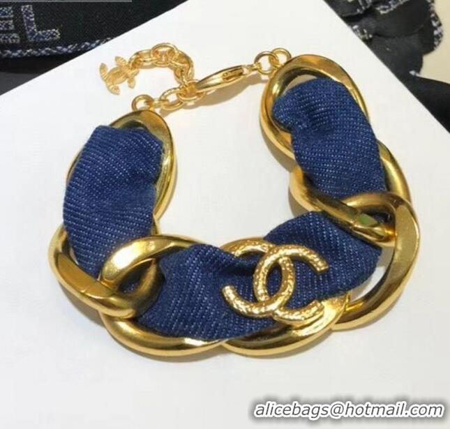 Luxury Discount Chanel Denim Bracelet AB3351 Blue/Gold 2020