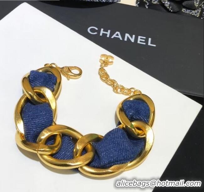 Luxury Discount Chanel Denim Bracelet AB3351 Blue/Gold 2020