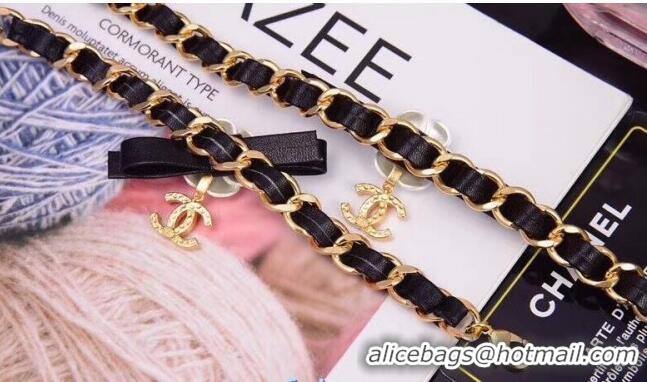 New Cheap Chanel Chain Short Bracelet with Bow and Camellia AB4467 Black/Gold/White 2020