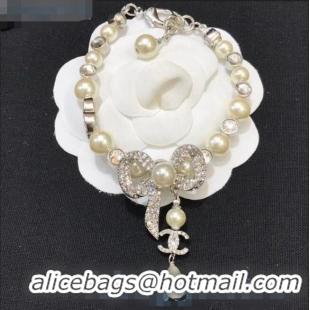 Cheapest Chanel Bow Pearl Bracelet AB4296 Silver 2020