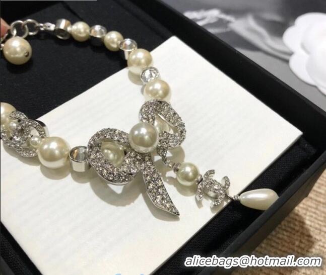 Cheapest Chanel Bow Pearl Bracelet AB4296 Silver 2020