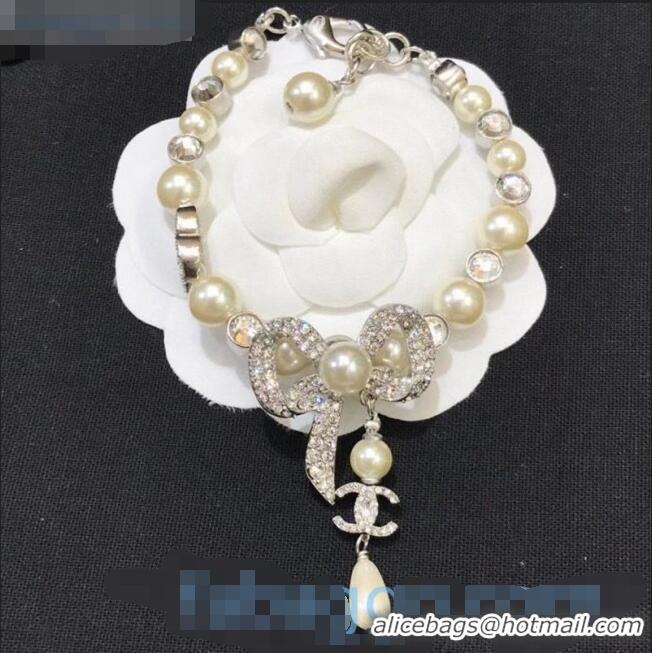 Cheapest Chanel Bow Pearl Bracelet AB4296 Silver 2020