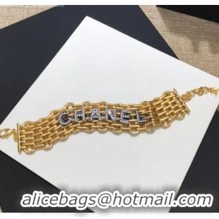 Most Popular Chanel Wide Metal Chain Bracelet AB4189 Gold 2020