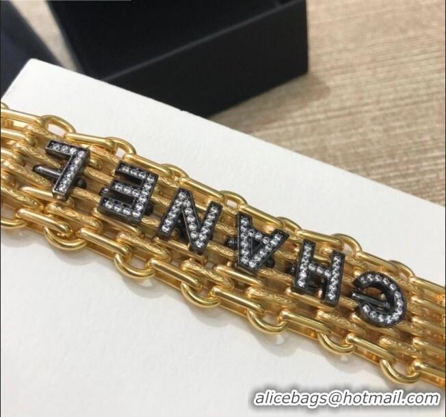 Most Popular Chanel Wide Metal Chain Bracelet AB4189 Gold 2020