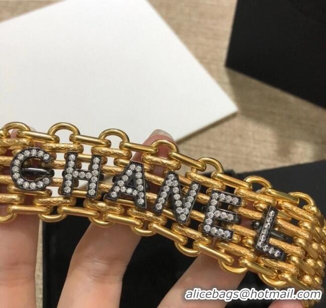 Most Popular Chanel Wide Metal Chain Bracelet AB4189 Gold 2020