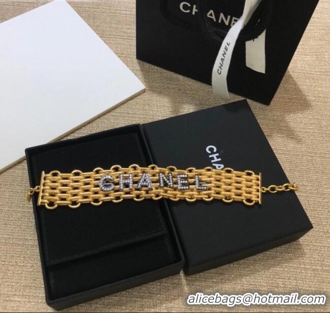 Most Popular Chanel Wide Metal Chain Bracelet AB4189 Gold 2020