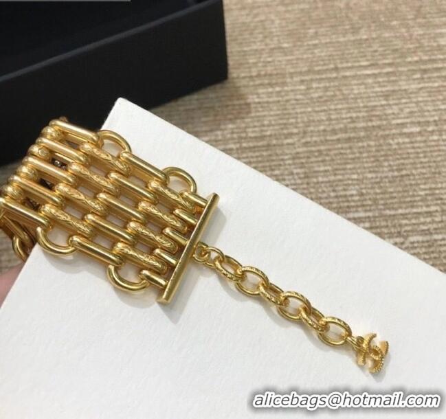 Most Popular Chanel Wide Metal Chain Bracelet AB4189 Gold 2020