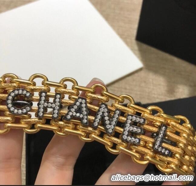 Most Popular Chanel Wide Metal Chain Bracelet AB4189 Gold 2020