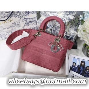 Top Quality DIOR MEDIUM LADY D-LITE BAG Mallow Rose Cannage Embroidery M0565OREY