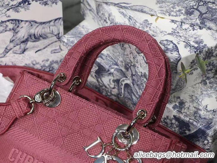 Top Quality DIOR MEDIUM LADY D-LITE BAG Mallow Rose Cannage Embroidery M0565OREY