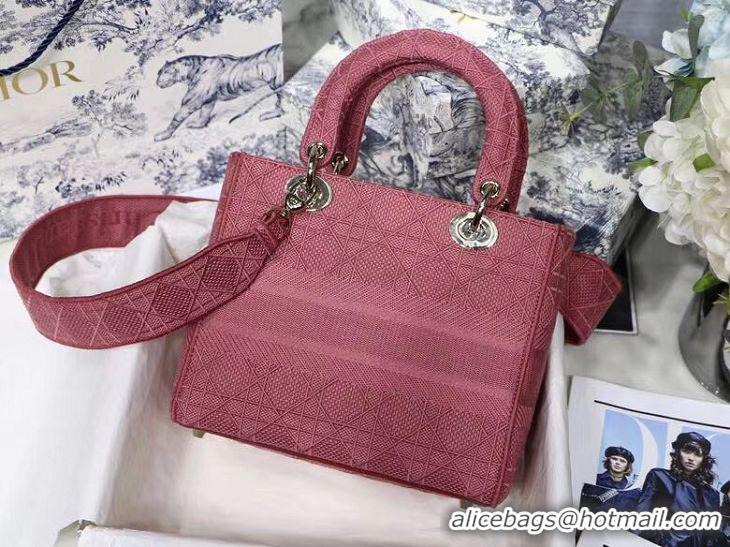 Top Quality DIOR MEDIUM LADY D-LITE BAG Mallow Rose Cannage Embroidery M0565OREY