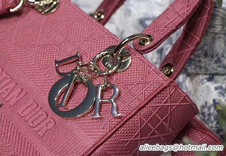 Top Quality DIOR MEDIUM LADY D-LITE BAG Mallow Rose Cannage Embroidery M0565OREY