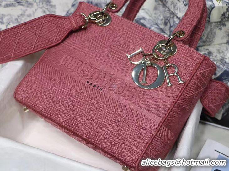 Top Quality DIOR MEDIUM LADY D-LITE BAG Mallow Rose Cannage Embroidery M0565OREY