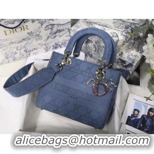 Shop Duplicate DIOR MEDIUM LADY D-LITE BAG Dark Denim Blue Cannage Embroidery M0565OREY