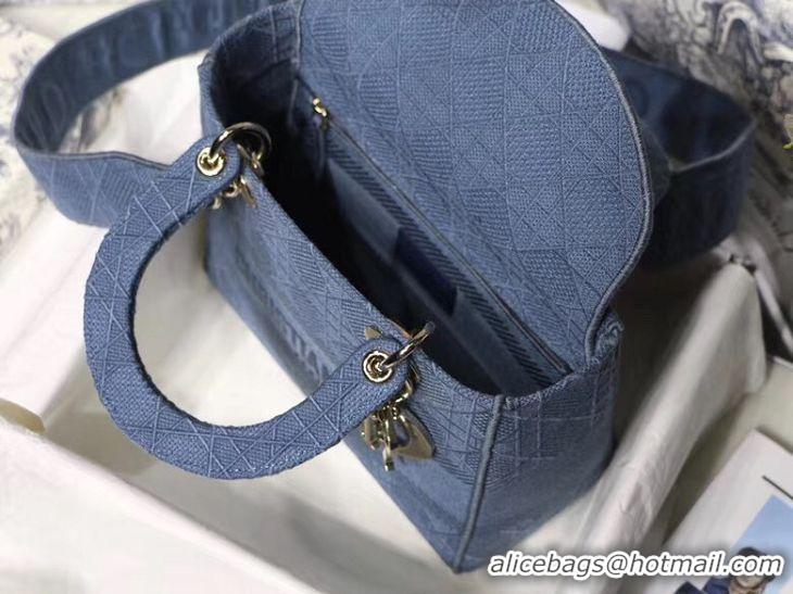 Shop Duplicate DIOR MEDIUM LADY D-LITE BAG Dark Denim Blue Cannage Embroidery M0565OREY