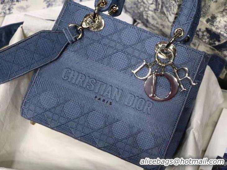 Shop Duplicate DIOR MEDIUM LADY D-LITE BAG Dark Denim Blue Cannage Embroidery M0565OREY