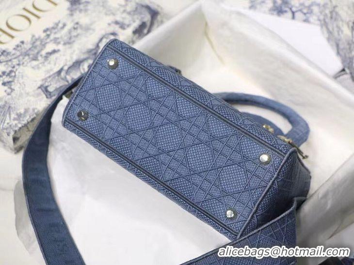 Shop Duplicate DIOR MEDIUM LADY D-LITE BAG Dark Denim Blue Cannage Embroidery M0565OREY