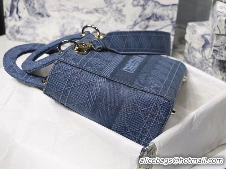 Shop Duplicate DIOR MEDIUM LADY D-LITE BAG Dark Denim Blue Cannage Embroidery M0565OREY