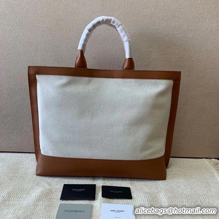 Good Product Yves Saint Laurent CANVAS tote bag Y615719 brown&white