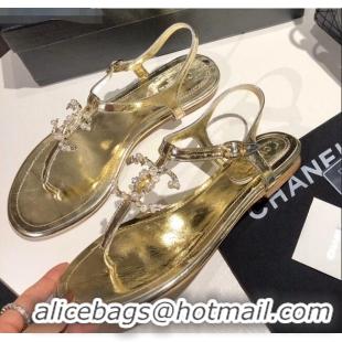 Cheap Chanel Metallic Lambskin Sandals With Crystal CC Logo C80561 Gold 2020