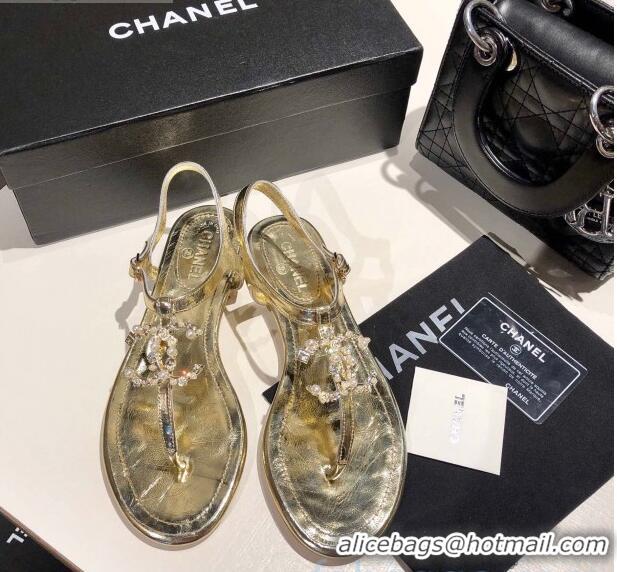 Cheap Chanel Metallic Lambskin Sandals With Crystal CC Logo C80561 Gold 2020