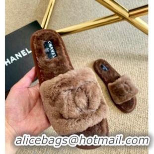 Cheap Price Chanel Wool Flat Sandals C80601 Brown 2020