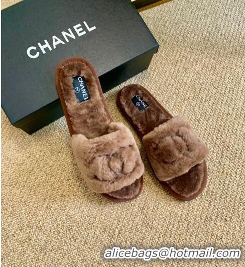 Cheap Price Chanel Wool Flat Sandals C80601 Brown 2020