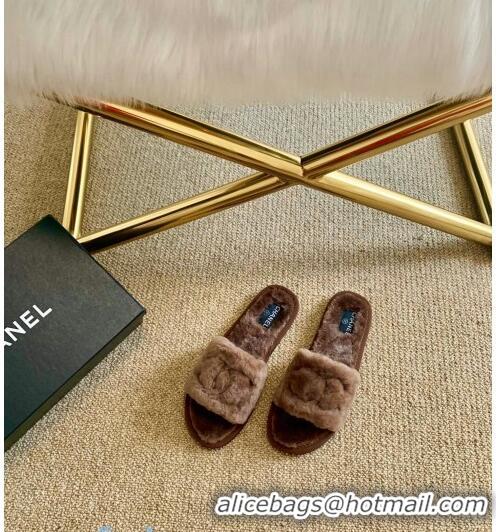 Cheap Price Chanel Wool Flat Sandals C80601 Brown 2020